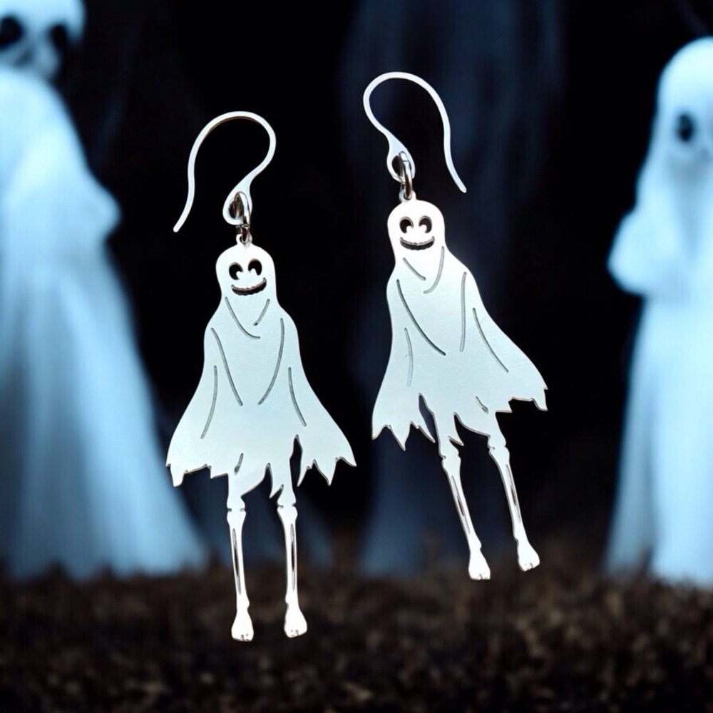 🆕 Skeleton Ghost Laser Etched Earrings Stainless Steel
